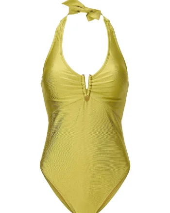 Sutien de baie intreg cu decolteu halter, Verde masliniu