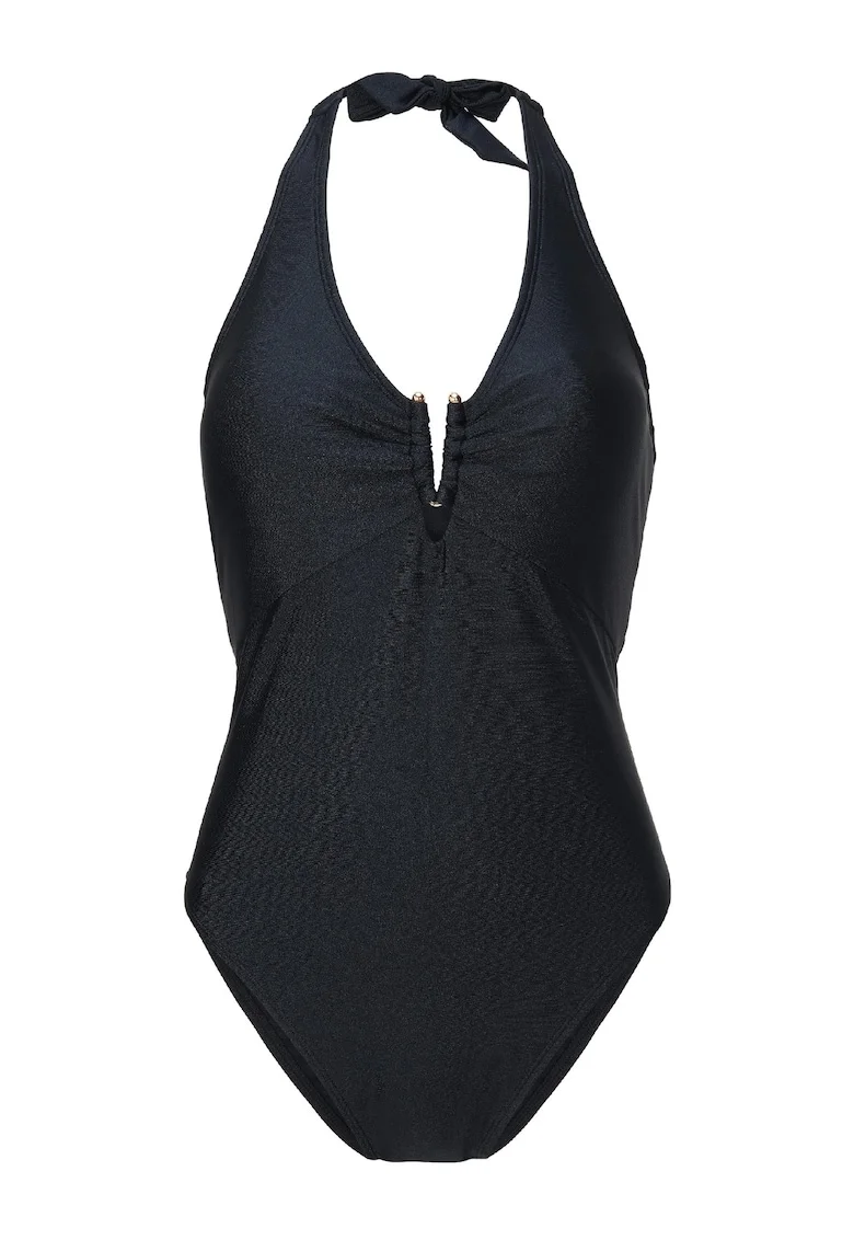 Sutien de baie intreg cu decolteu halter, Negru