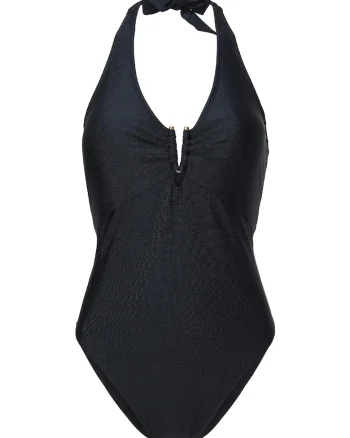 Sutien de baie intreg cu decolteu halter, Negru