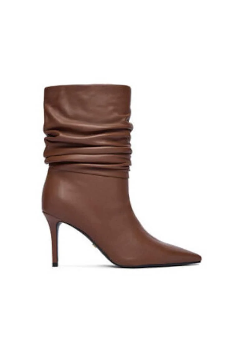 Botine slip-on din piele naturală  pentru damă, Maro