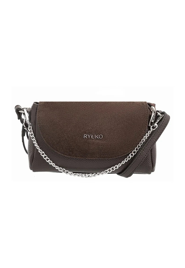 Geanta crossbody de piele cu logo, Maro inchis