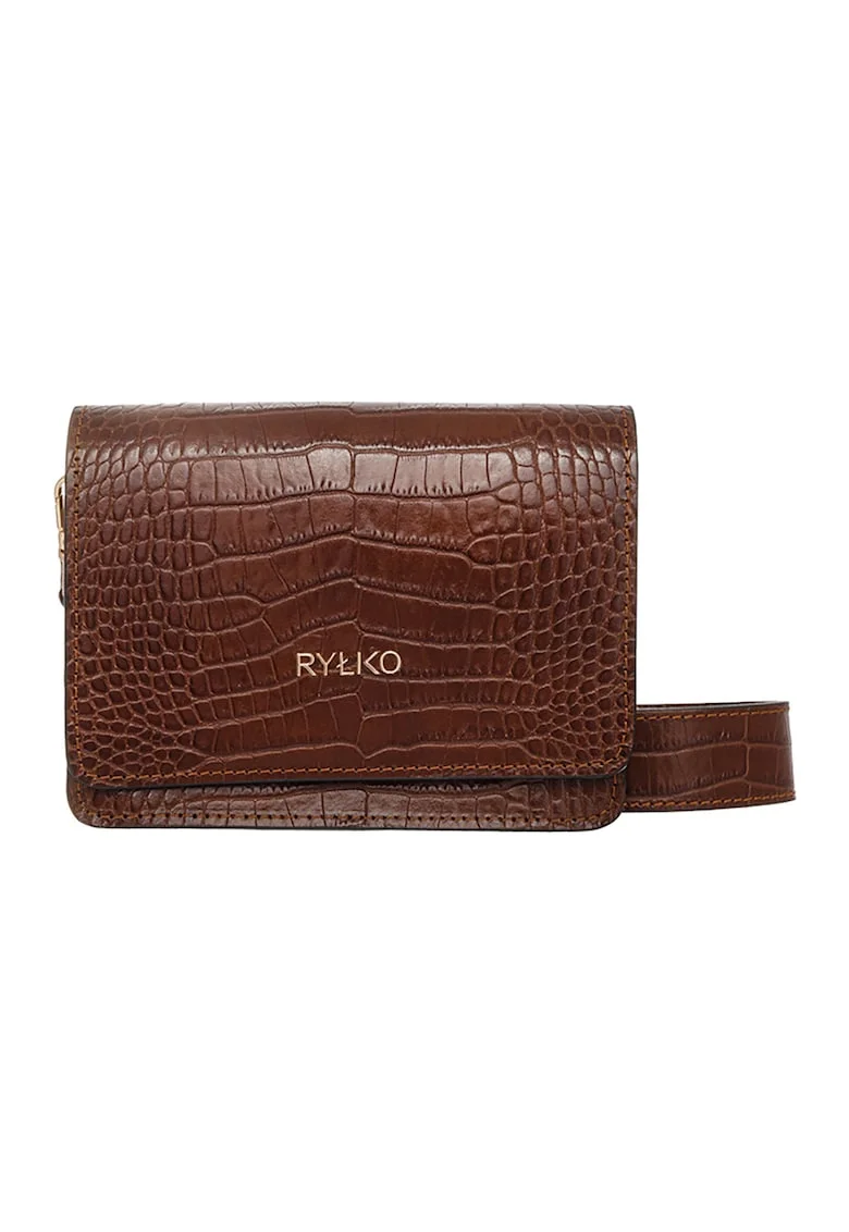 Geanta crossbody de piele cu aspect de piele de crocodil, Maro cognac
