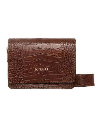 Geanta crossbody de piele cu aspect de piele de crocodil, Maro cognac