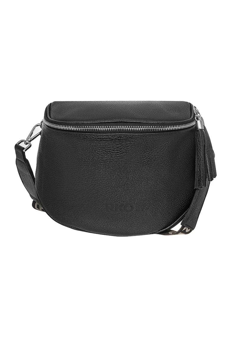 Geanta crossbody de piele cu fermoar, Negru