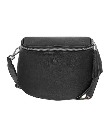Geanta crossbody de piele cu fermoar, Negru