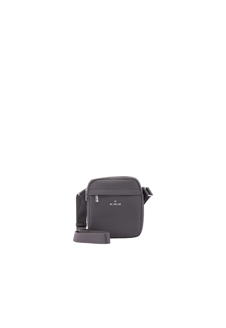 Geanta crossbody cu buzunar frontal cu fermoar, Gri