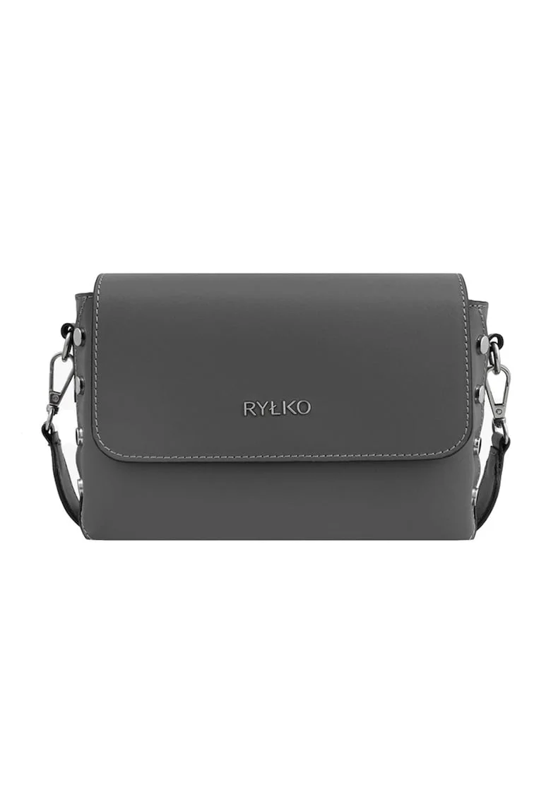 Geanta crossbody de piele cu bareta lant, Gri