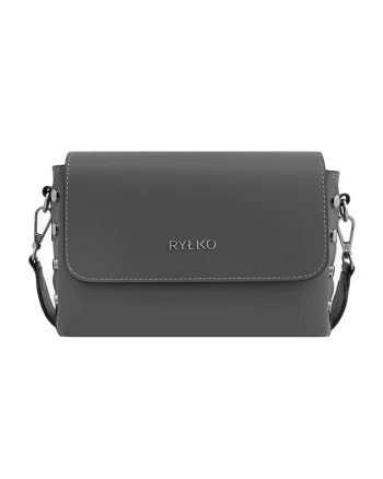 Geanta crossbody de piele cu bareta lant, Gri