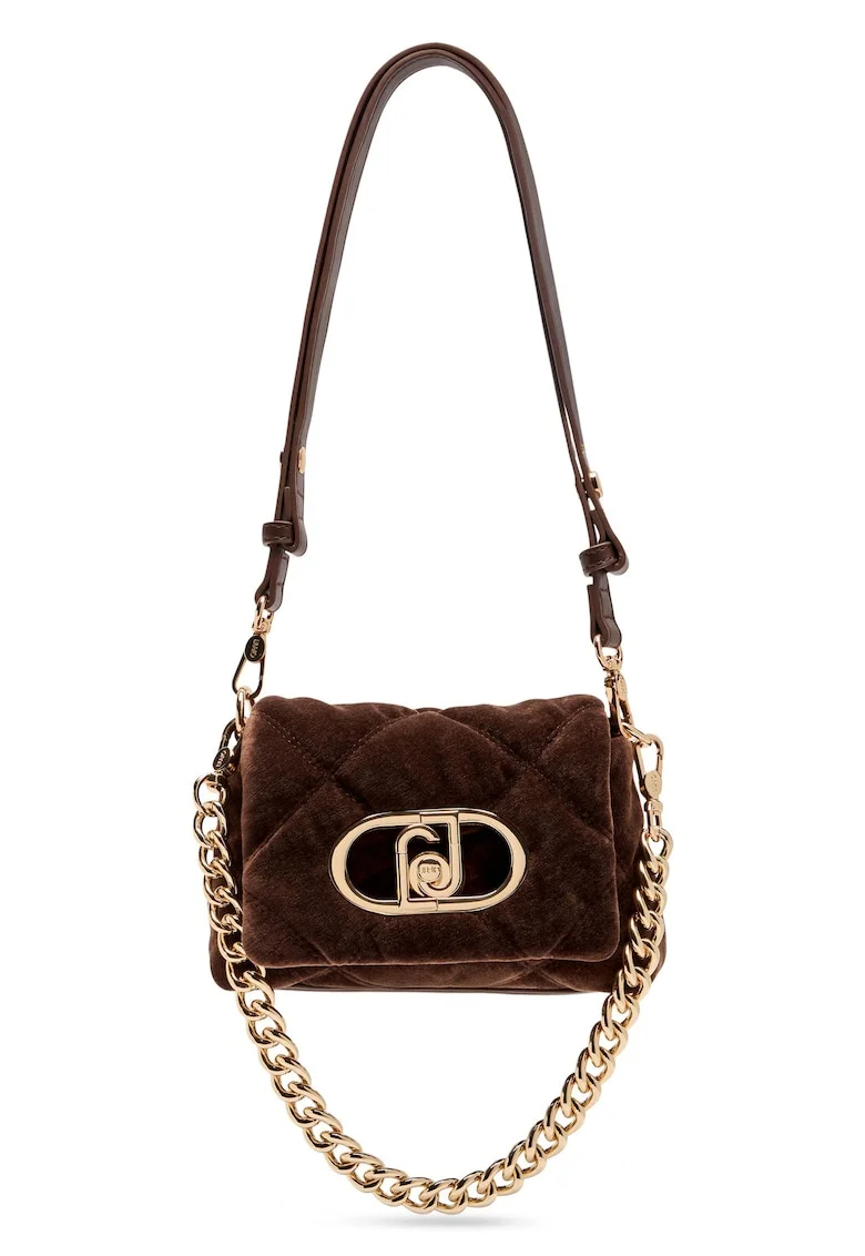 Geanta crossbody de catifea cu maner de lant Lapuffy, Maro, Bej