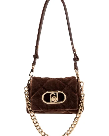 Geanta crossbody de catifea cu maner de lant Lapuffy, Maro, Bej