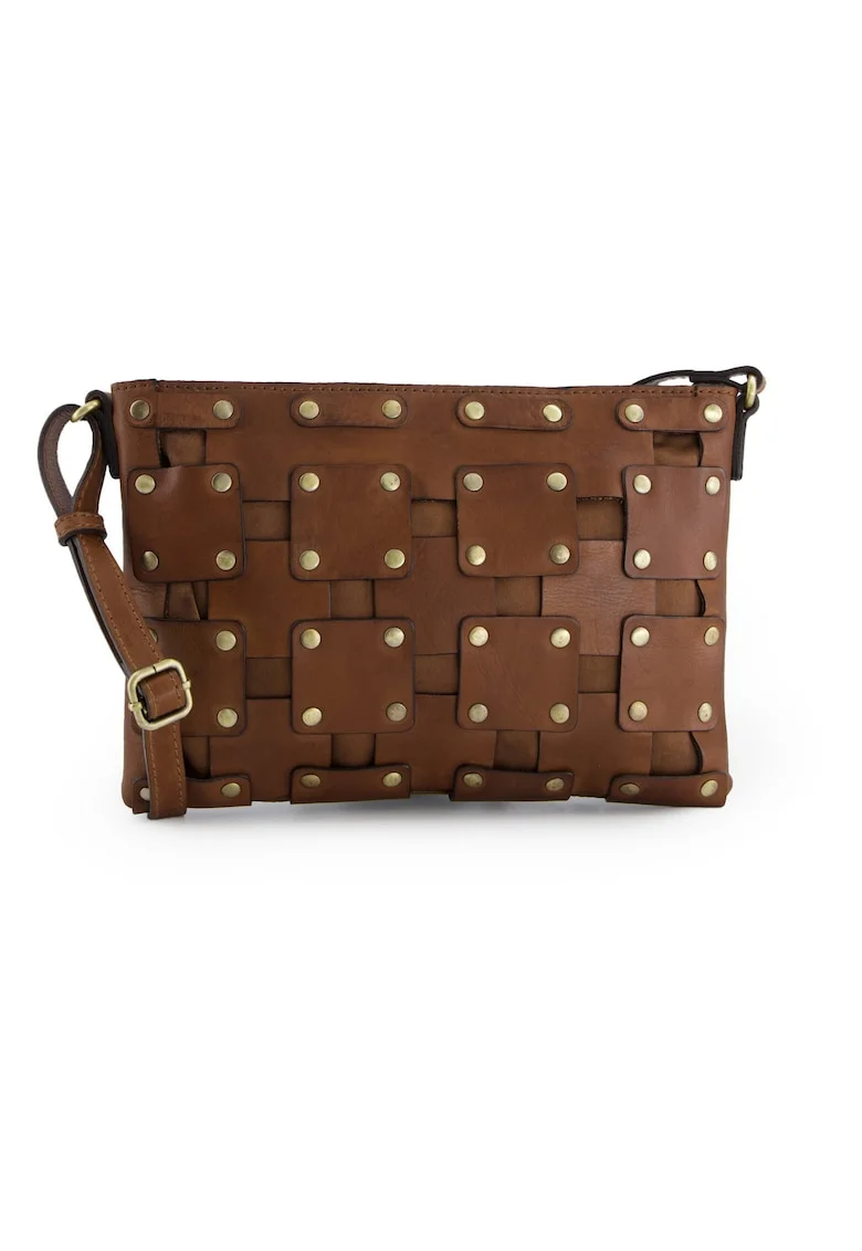 Geanta crossbody din piele cu aplicatii din strasuri
