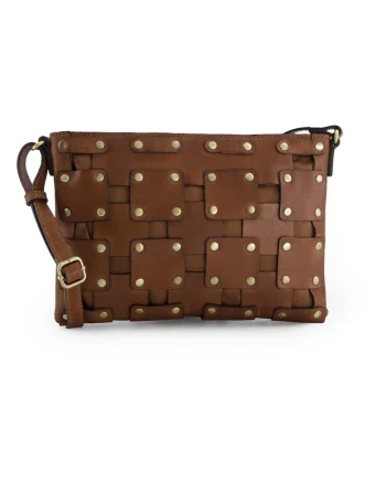 Geanta crossbody din piele cu aplicatii din strasuri