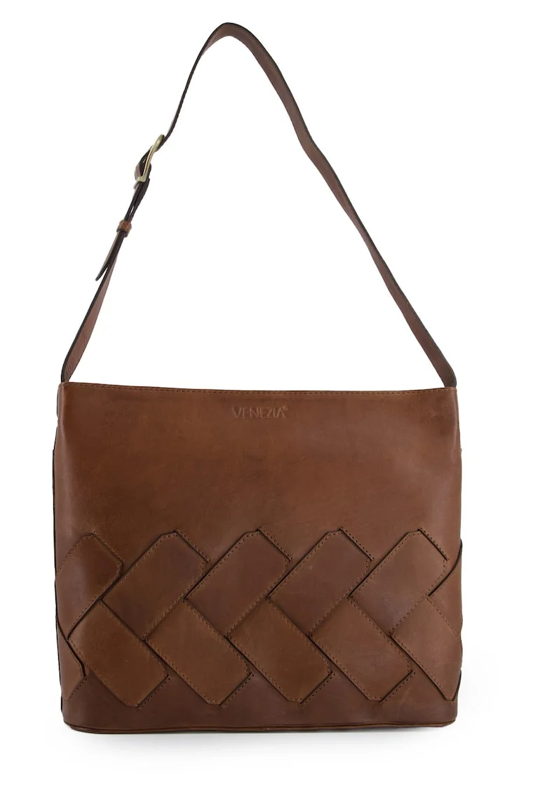 Geanta crossbody din piele cu garnitura cu aspect impletit