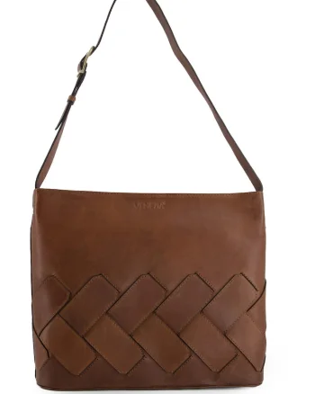 Geanta crossbody din piele cu garnitura cu aspect impletit