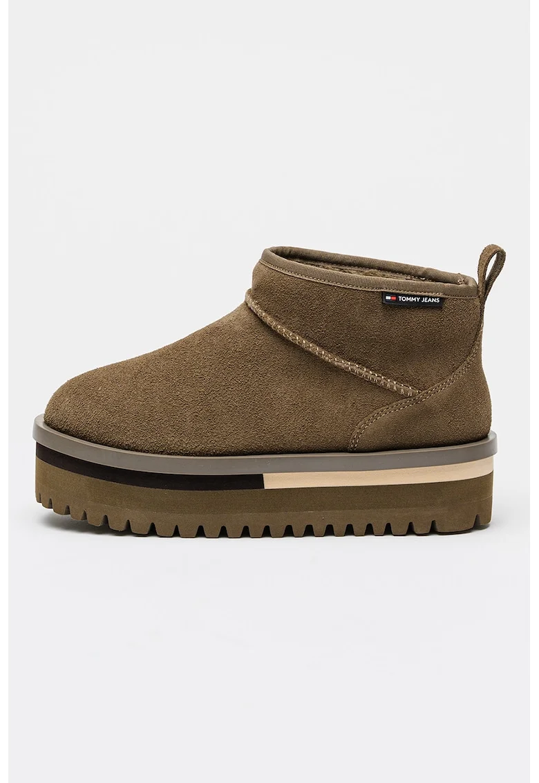 Ghete slip-on flatform din piele intoarsa, Gri inchis