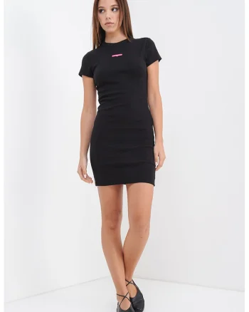 Rochie cu croiala bodycon si aspect striat, Negru/Roz