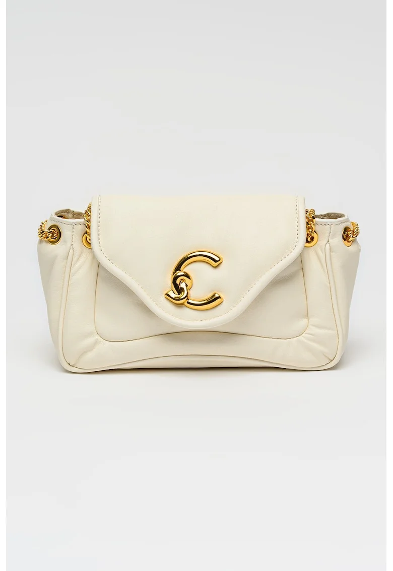 Geanta crossbody din piele cu bareta din lant C-Me, Alb murdar