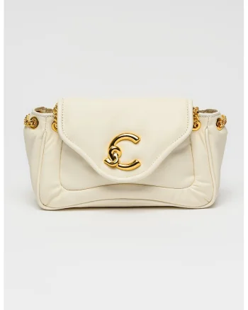 Geanta crossbody din piele cu bareta din lant C-Me, Alb murdar
