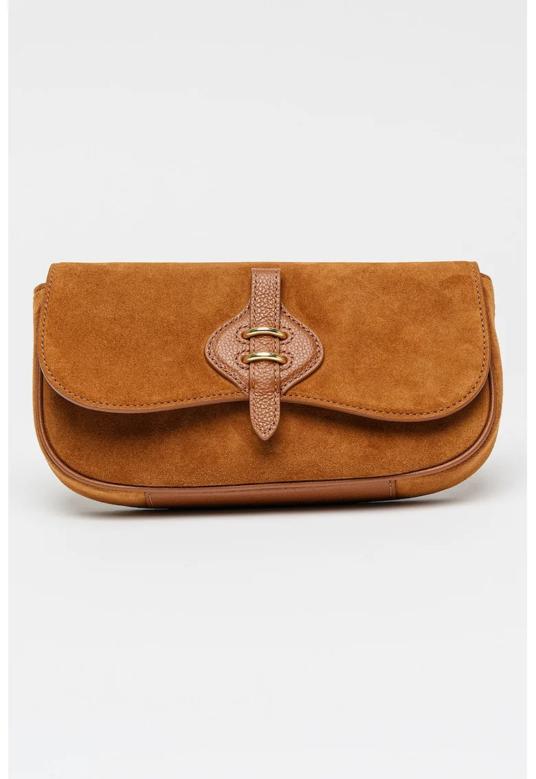 Geanta crossbody de piele intoarsa Mavery, Maro scortisoara