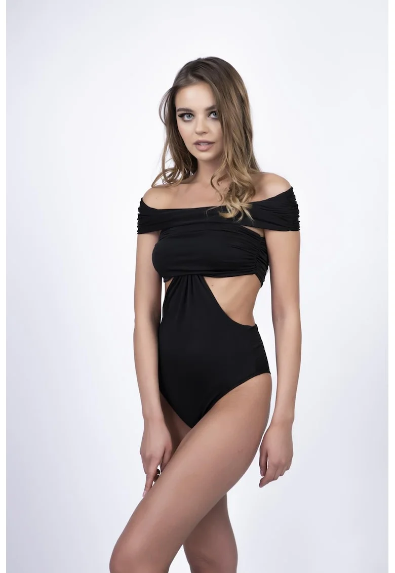 Body negru cu umeri lasati si decupaje laterale