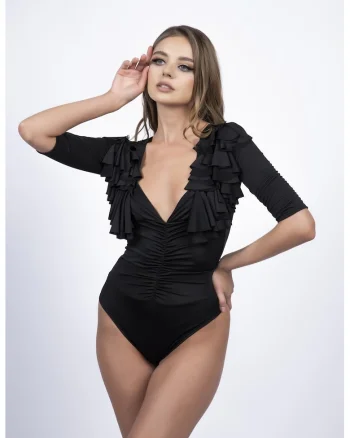 Body negru cu volane si fronseuri