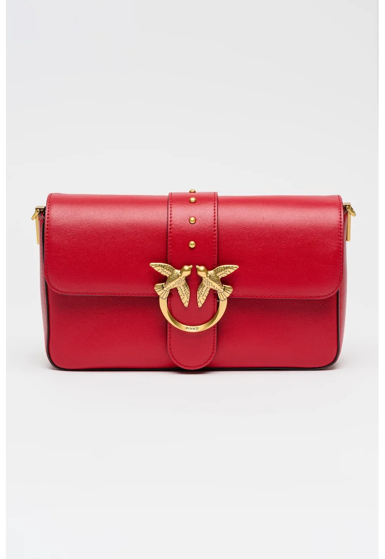 Geanta crossbody de piele cu clapa, Rosu