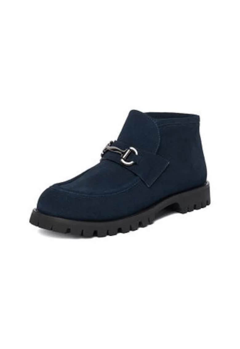 Ghete dama  slip-on, piele naturala, albastru, benzi elastice