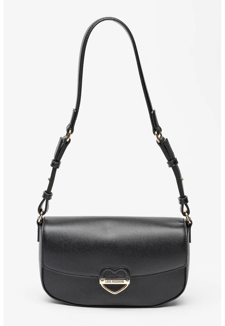 Geanta crossbody din piele ecologica cu clapa, Negru