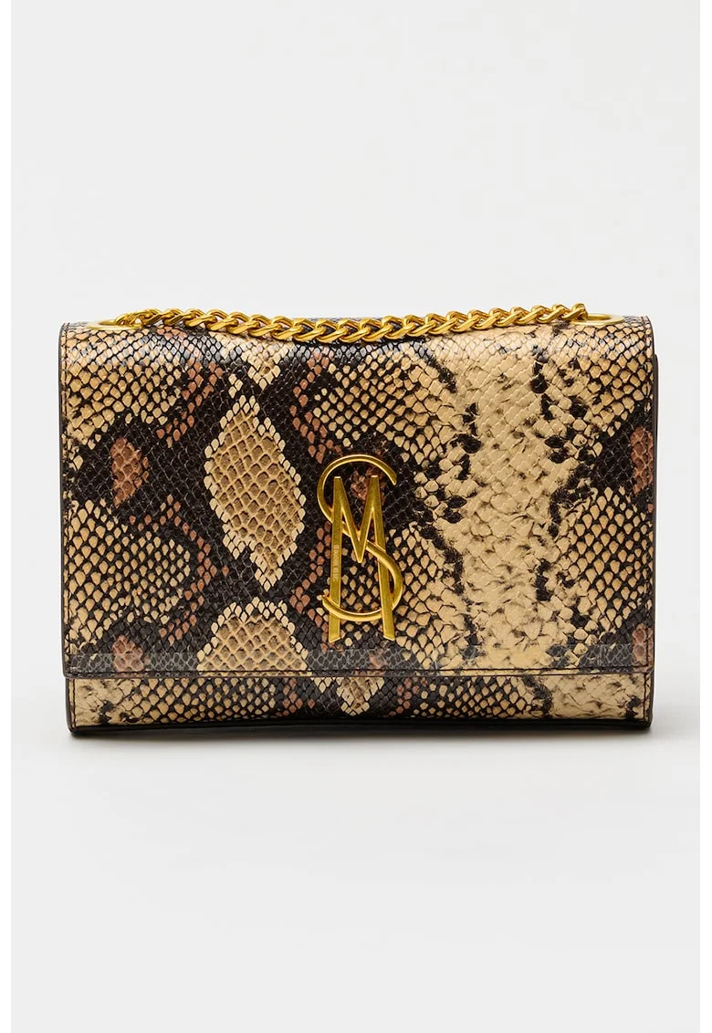 Geanta crossbody cu model piele de sarpe, Maro inchis/Bej