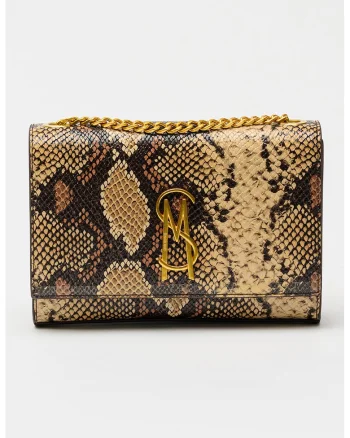 Geanta crossbody cu model piele de sarpe, Maro inchis/Bej