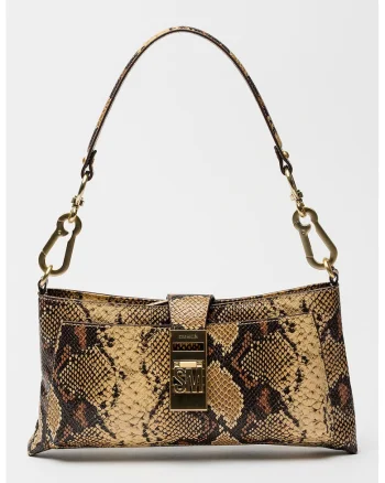 Geanta crossbody de piele ecologica cu model sarpe, Maro/Bej deschis