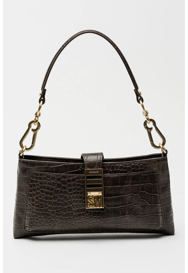 Geanta crossbody de piele ecologica cu model sarpe, Maro inchis