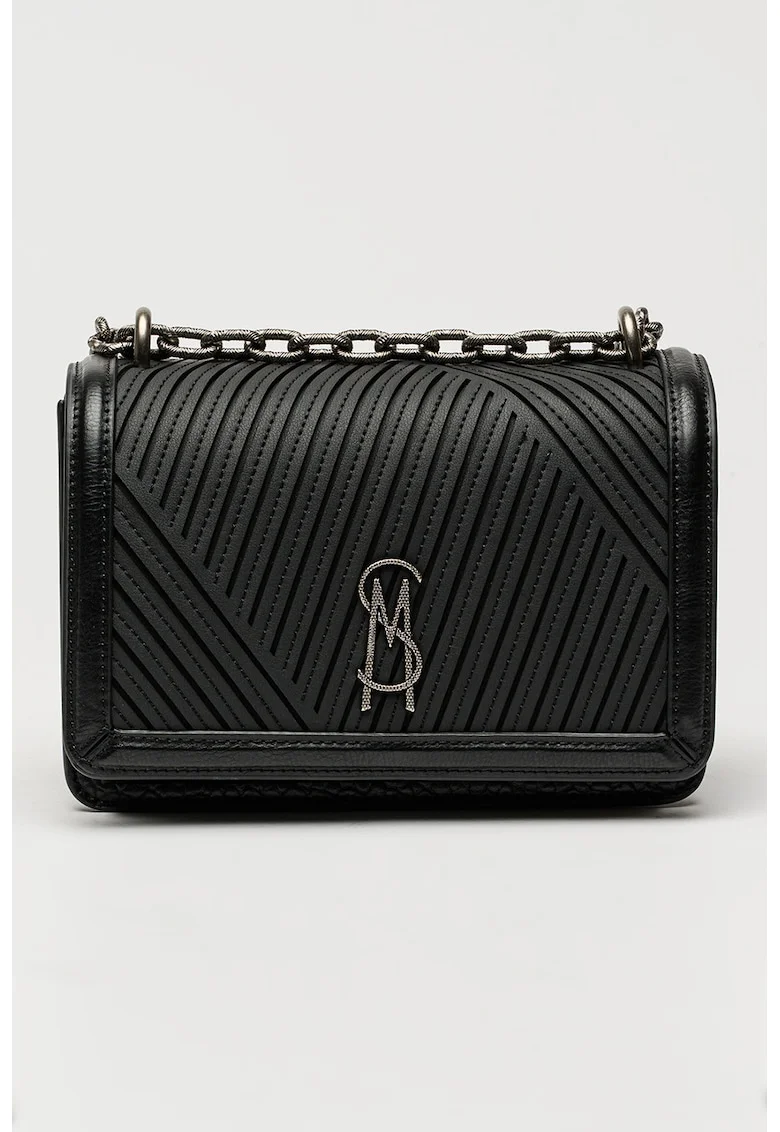 Geanta crossbody de piele ecologica cu bareta lant, Negru