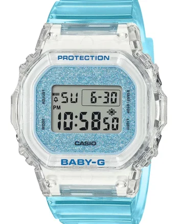 Ceas unisex digital cu functii multiple Baby-G, Albastru deschis