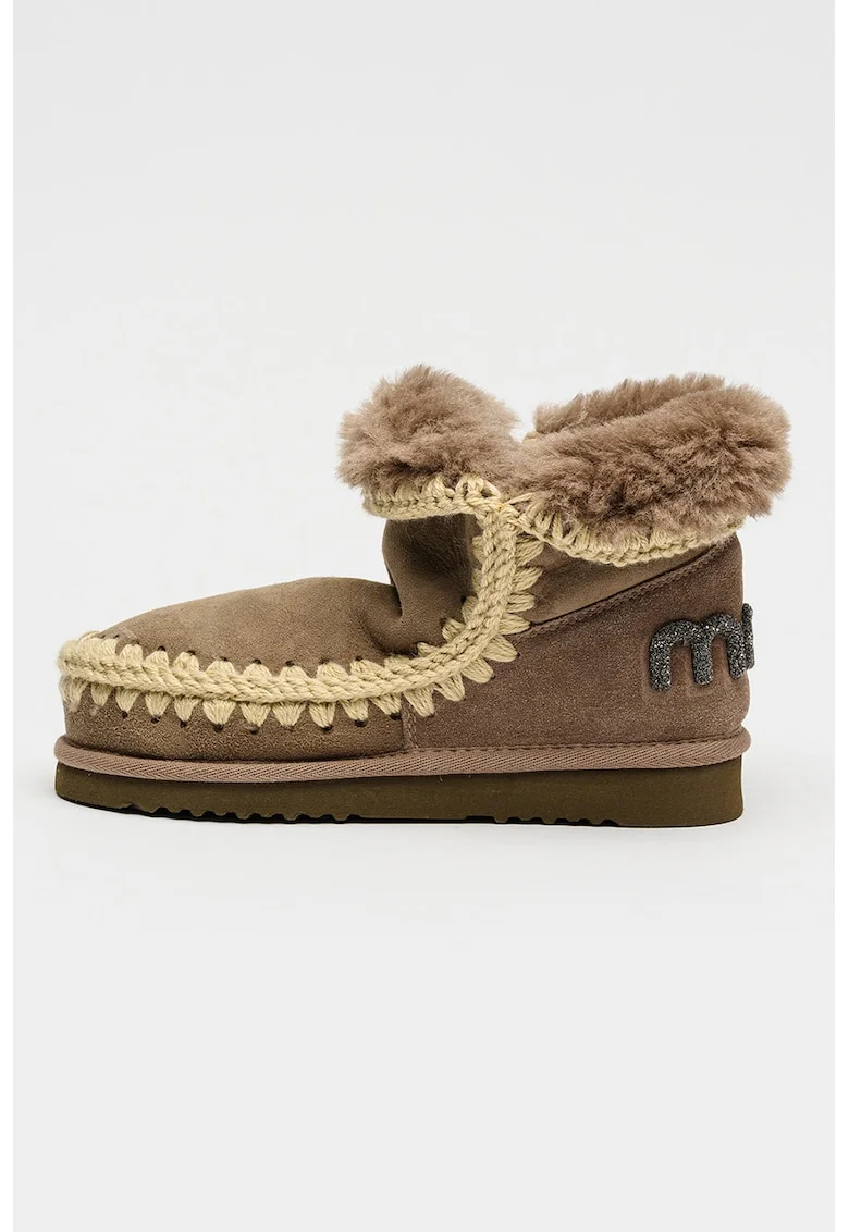 Ghete slip-on de piele intoarsa cu detalii stralucitoare Eskimo 18, Maro taupe