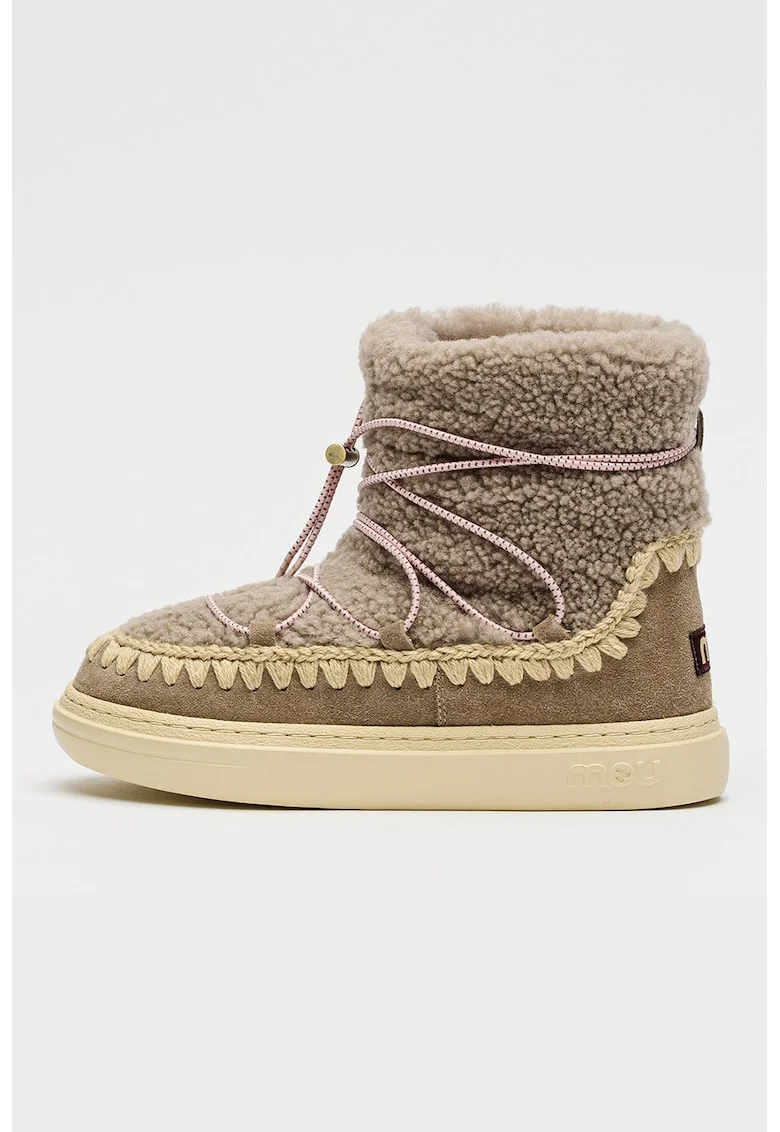 Ghete slip-on cu piele intoarsa si lana Eskimo 18, Maro taupe