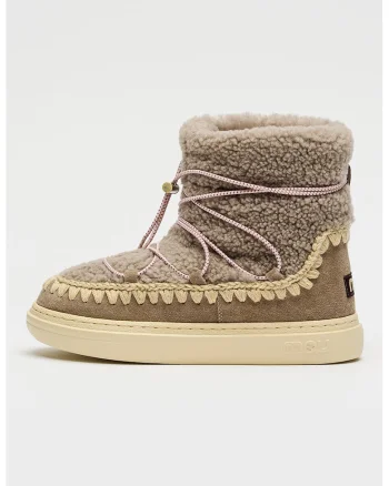 Ghete slip-on cu piele intoarsa si lana Eskimo 18, Maro taupe