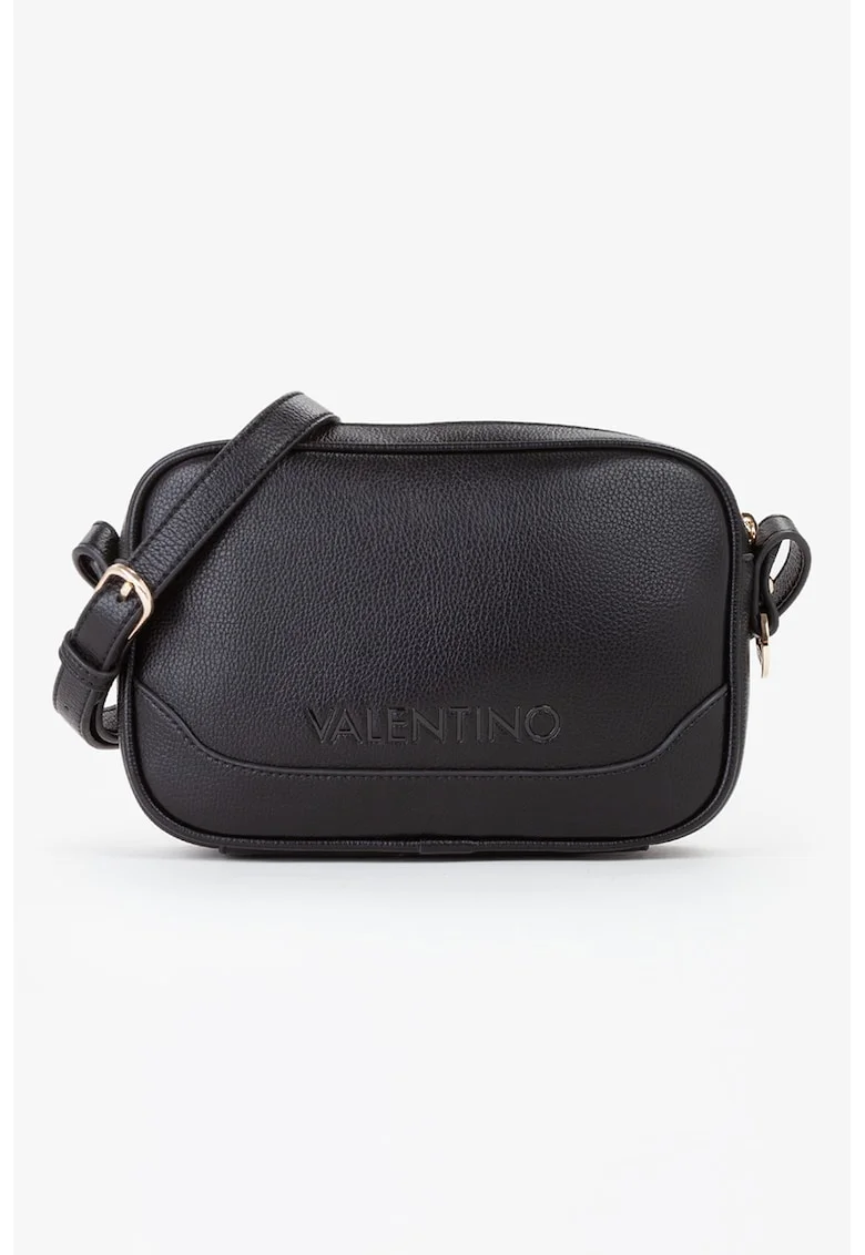 Geanta crossbody cu logo in relief, Negru