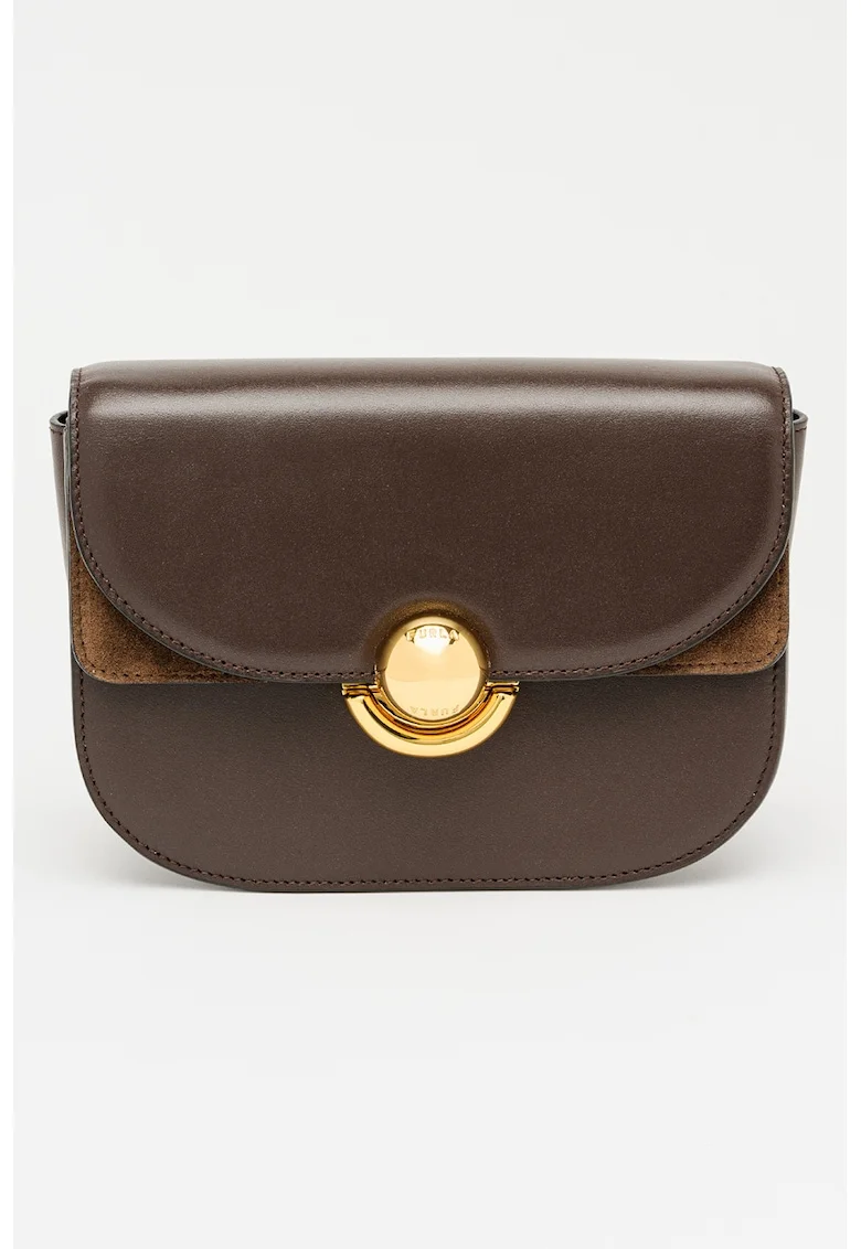 Geanta crossbody de piele cu clapa, Maro inchis