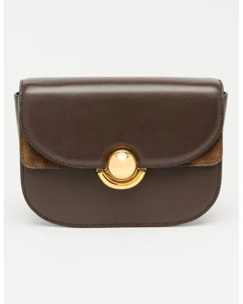 Geanta crossbody de piele cu clapa, Maro inchis