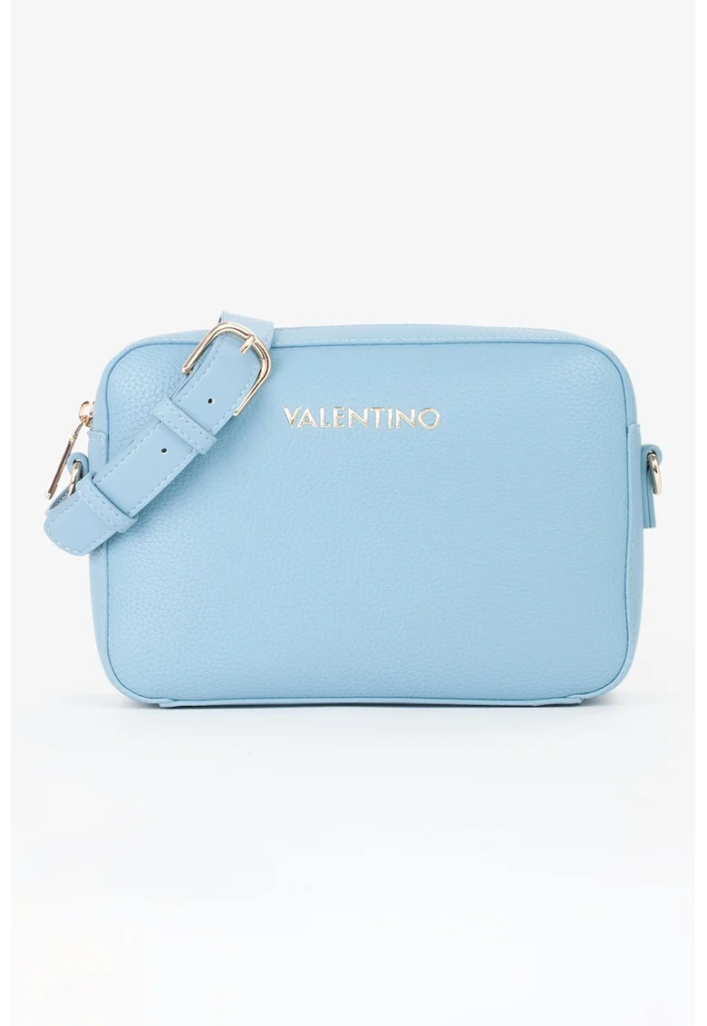 Geanta crossbody din piele ecologica cu logo metalic Alexia, Albastru glaciar