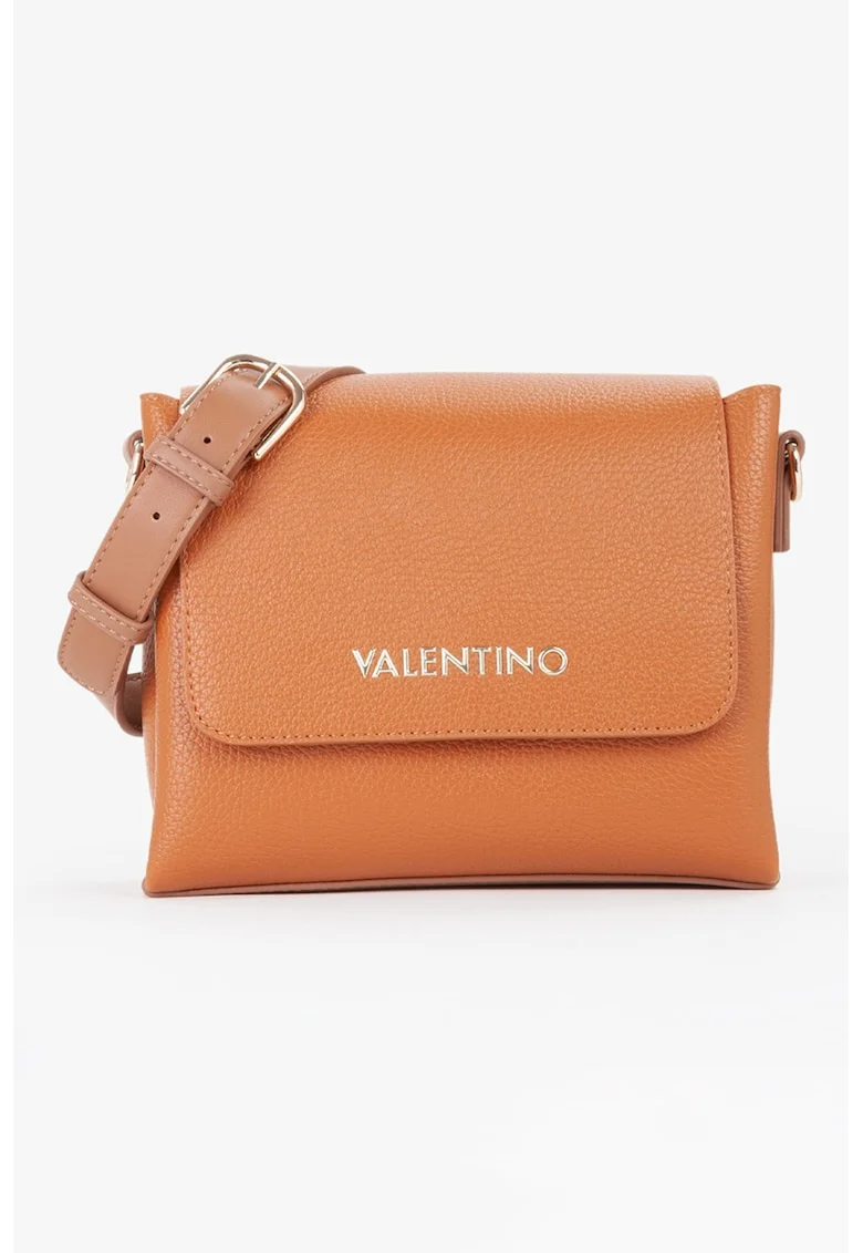 Geanta crossbody din piele ecologica cu aplicatie logo metalica Alexia, Caramel