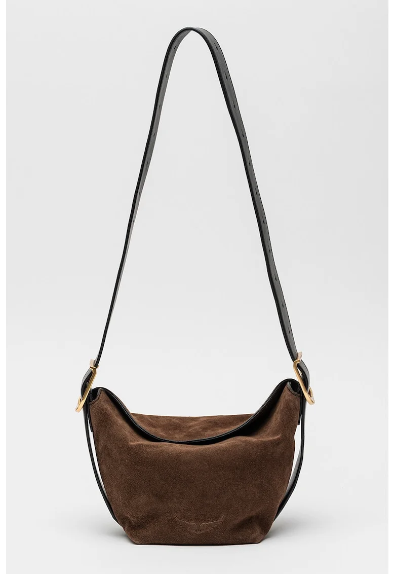 Geanta crossbody de piele intoarsa Baby Jane, Maro inchis