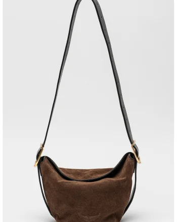 Geanta crossbody de piele intoarsa Baby Jane, Maro inchis