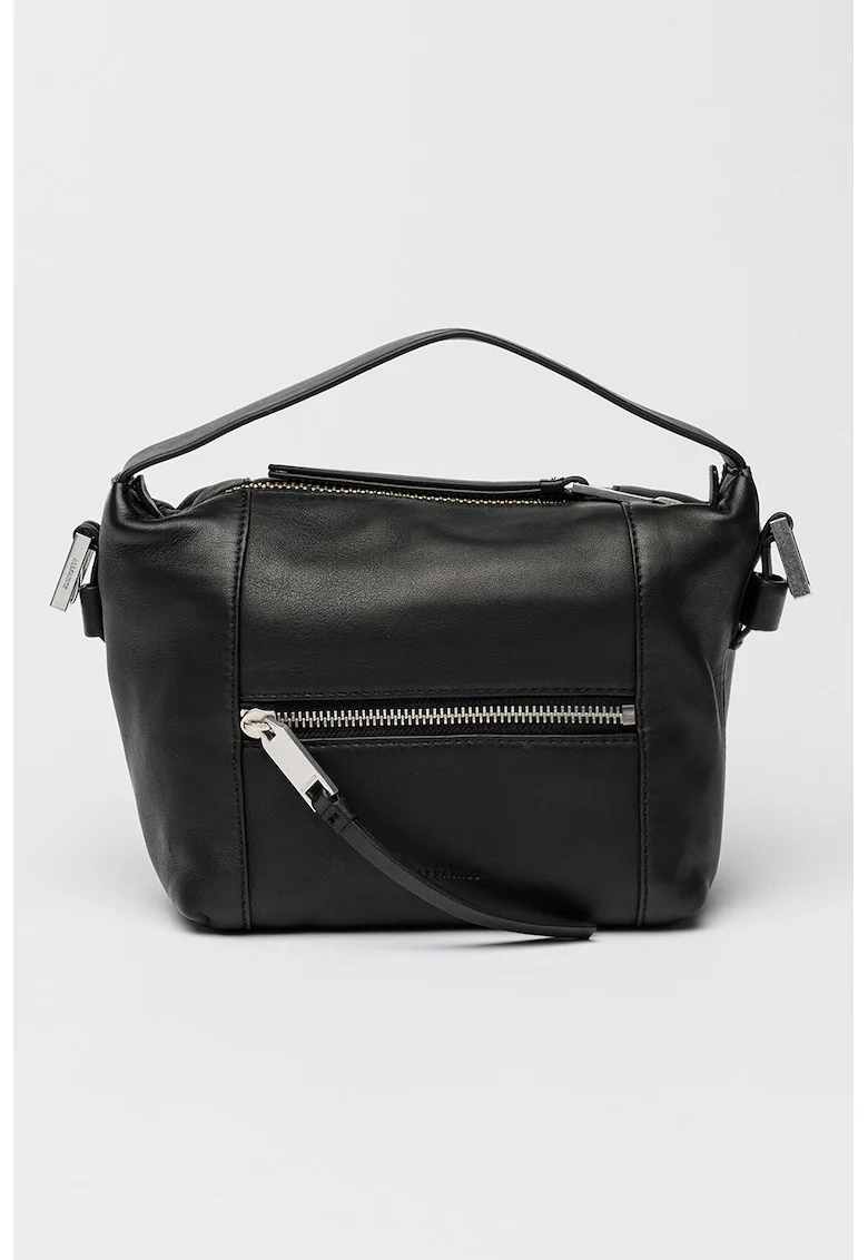 Geanta crossbody de piele cu bareta detasabila cu tinte Vega, Negru