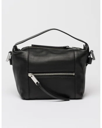 Geanta crossbody de piele cu bareta detasabila cu tinte Vega, Negru