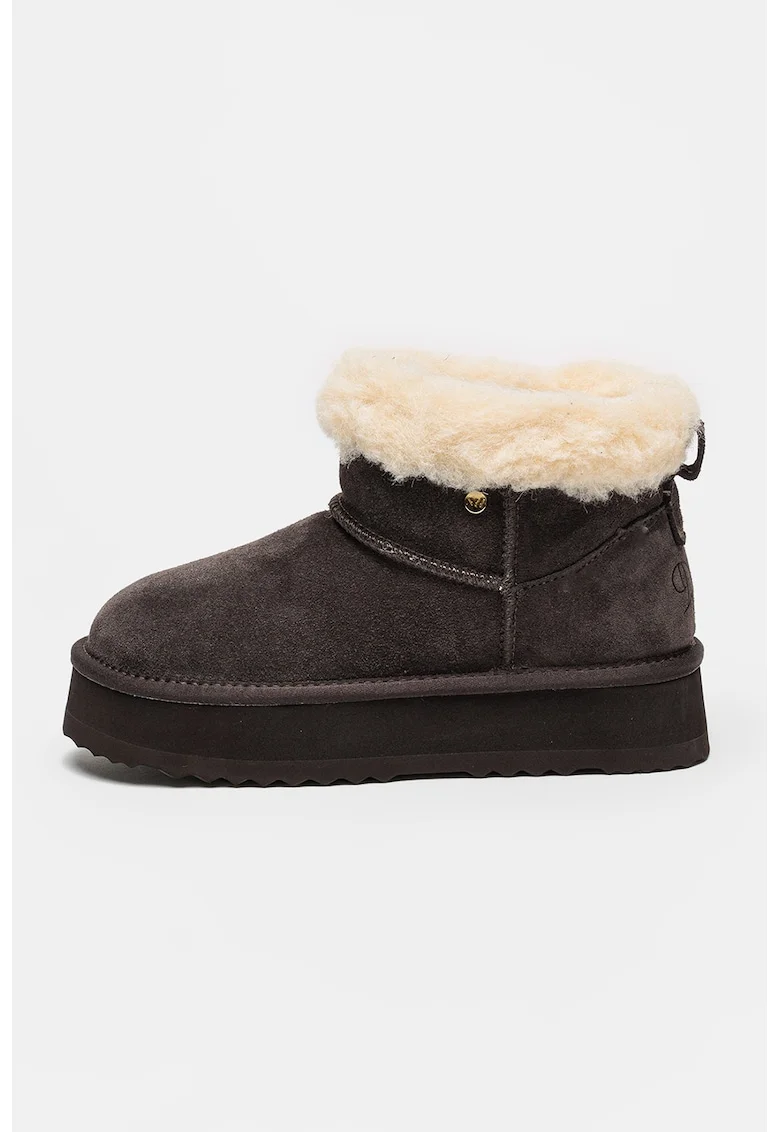 Ghete slip-on din piele intoarsa cu captuseala din blana sintetica Elena, Maro inchis
