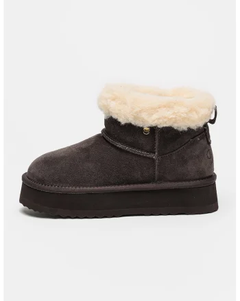 Ghete slip-on din piele intoarsa cu captuseala din blana sintetica Elena, Maro inchis
