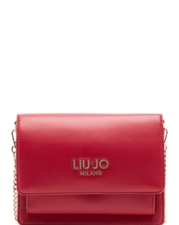 Geanta crossbody cu clapa si bareta din lant, Rosu