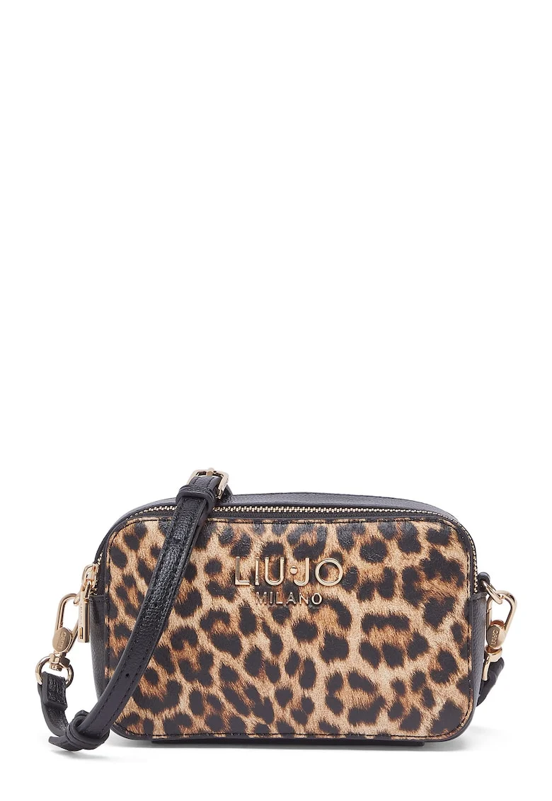 Geanta crossbody cu model animal print si doua compartimente, Maro/Animal